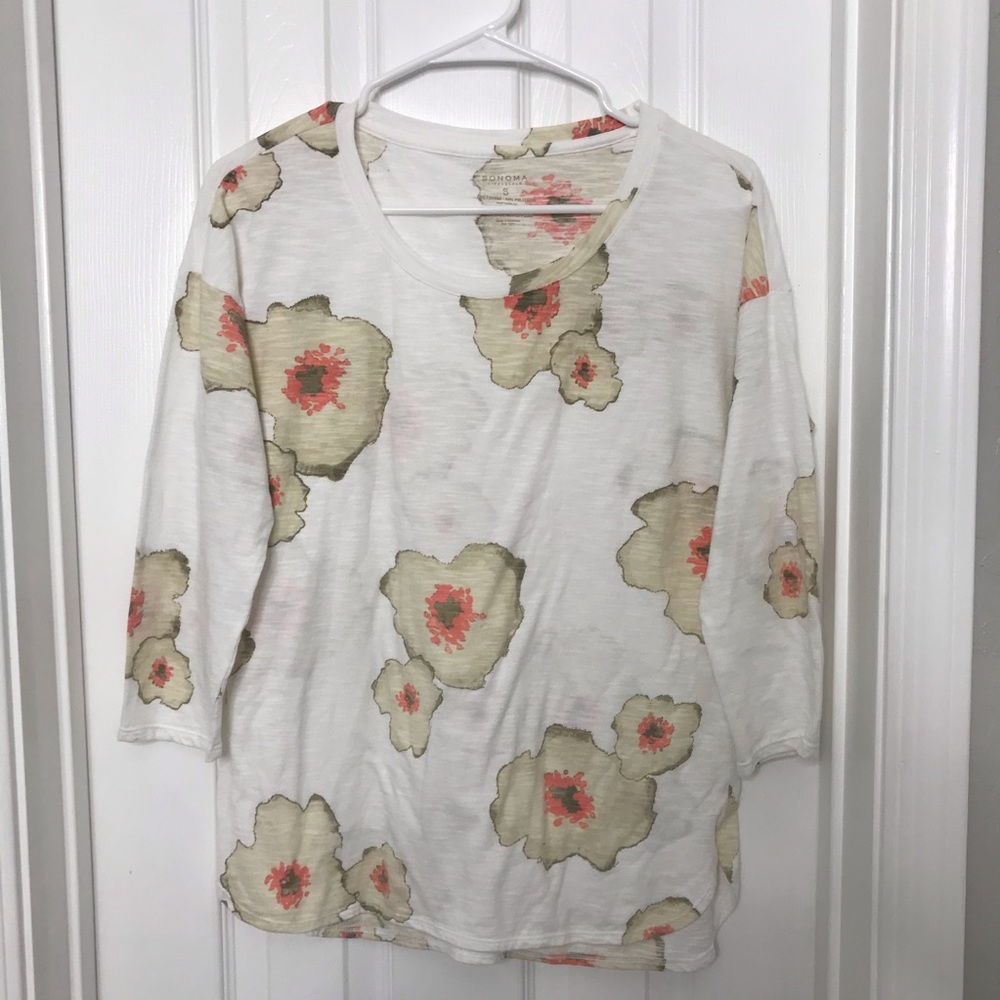 Sonoma White Floral Print Blouse / Shirt - PERFECT